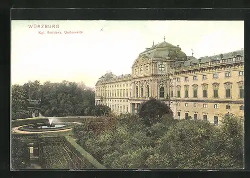 AK Würzburg, Gartenseite der kgl. Residenz