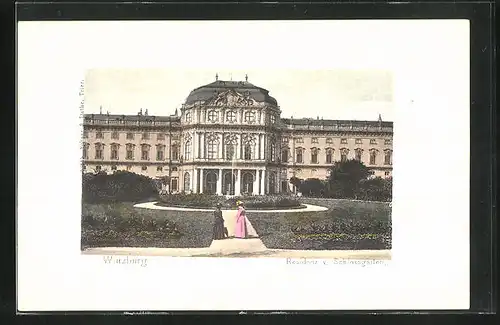 AK Würzburg, Residenz vom Schlossgarten gesehen