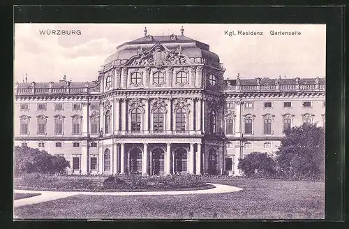 AK Würzburg, Gartenseite der Kgl. Residenz