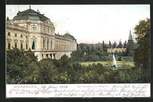 AK Würzburg, Hofgarten und Residenz