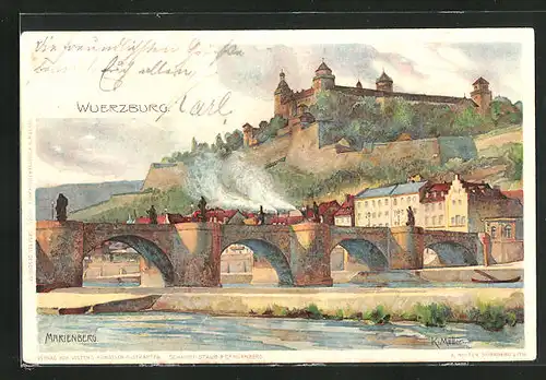 Künstler-AK Karl Mutter: Würzburg, Marienberg und Brücke