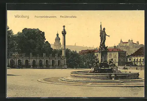 AK Würzburg, Franconiabrunnen am Residenzplatz