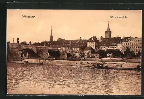 AK Würzburg, Blick zur alten Mainbrücke
