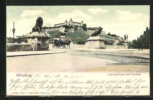 AK Würzburg, Ludwigsbrücke mit Festung