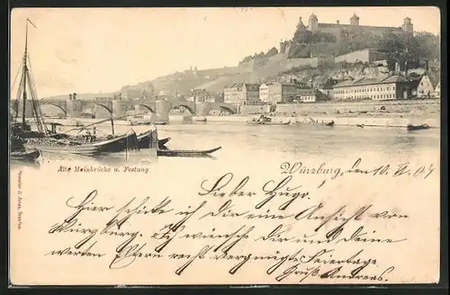 AK Würzburg, Alte Mainbrücke und Festung