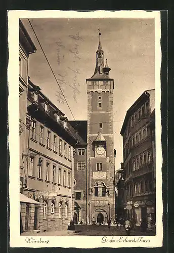 AK Würzburg, Rathaus mit Garfen Eckhardtturm