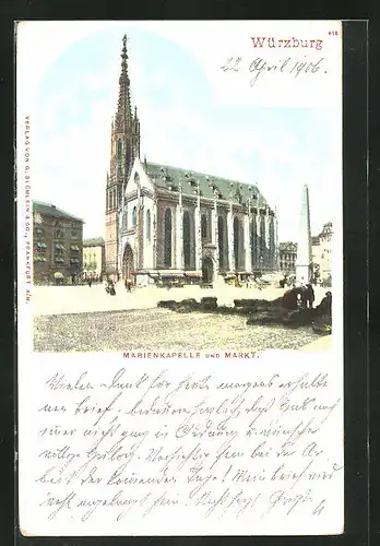 AK Würzburg, Marienkapelle und Markt mit Obelisk