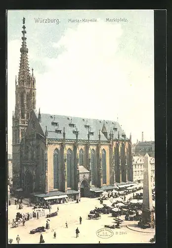 AK Würzburg, Händlerstände auf dem Markt an der Marienkapelle