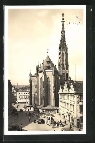 AK Würzburg, Marktplatz mit Marienkapelle und Haus zum Falken