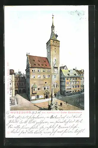 AK Würzburg, Das Rathaus mit Grafen Eckhardturm