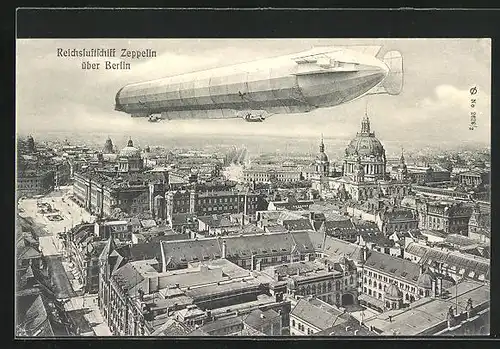 AK Berlin, Reichsluftschiff Zeppelin über der Stadt