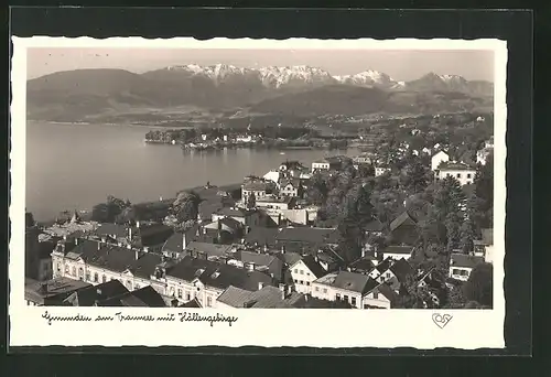 AK Gmunden am Traunsee, Totalansicht mit Höllengebirge