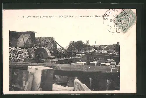 AK Donchery, les ruines de l'Usine Hulot, Cyclone 1905