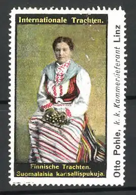 Reklamemarke Serie Internationale Trachten, Finnische Trachten, Suomalaisia kansallispukuja