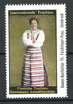 Reklamemarke Serie Internationale Trachten, Finnische Trachten, Suomalaisia kansallispukuja