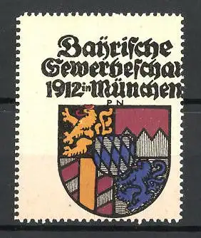 Künstler-Reklamemarke Paul Neu, München, Bayerische Gewerbeschau 1912, Stadtwappen