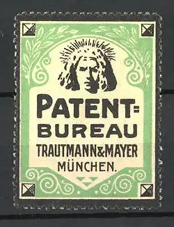 Reklamemarke Patent-Bureau Trautmann & Mayer, München, Frauenportrait