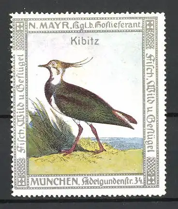 Reklamemarke Hoflieferant N. Mayr, München, Kibitz am Seeufer