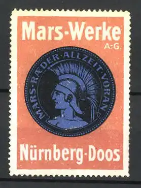 Reklamemarke Mars-Räder allzeit voran, Mars-Werke Nürnberg-Doos, Ritterportrait