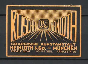 Präge-Reklamemarke Graphische Kunstanstalt Heinloth & Co., München, Firmenlogo
