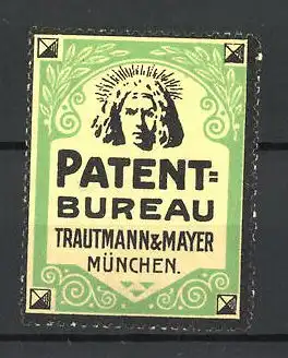 Reklamemarke Patent-Bureau Trautmann & Mayer, München, Frauenportrait