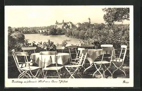 AK Neuburg an der Donau, Cafe Arco-Schlösschen, auf der Terrasse