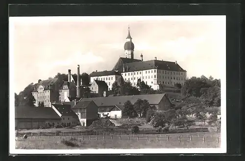 AK Kloster Andechs, Ansicht vom Feld aus
