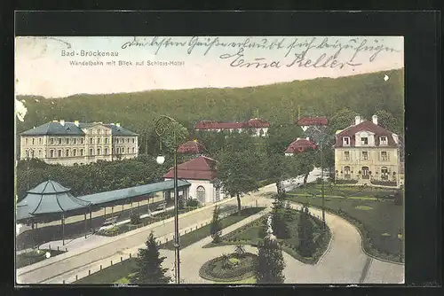 AK Bad Brückenau, Wandelbahn mit Blick auf das Schloss-Hotel