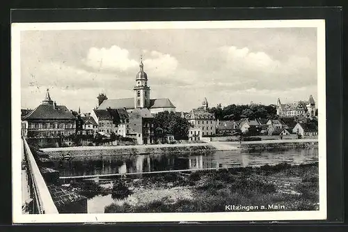 AK Kitzingen a. M., Partie am Ufer, Blick zur Kirche