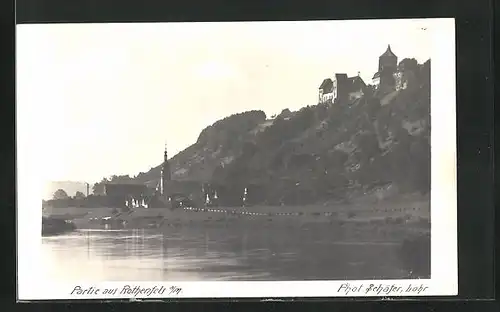 AK Burg Rothenfels am Main, Partie auf dem Fluss, Blick zum Ort unter der Burg