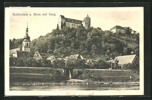 AK Rothenfels am Main, Uferpartie mit Blick hinauf zur Burg