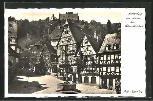 AK Miltenberg am Main, das Schnatterloch, Fachwerkhäuser und Brunnen