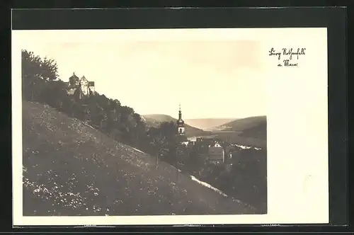 AK Rothenfels am Main, Blick zur Burg vom Wiesenhang aus