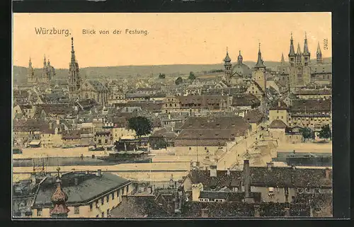 AK Würzburg, Panoramablick von der Festung auf die Mainbrücke