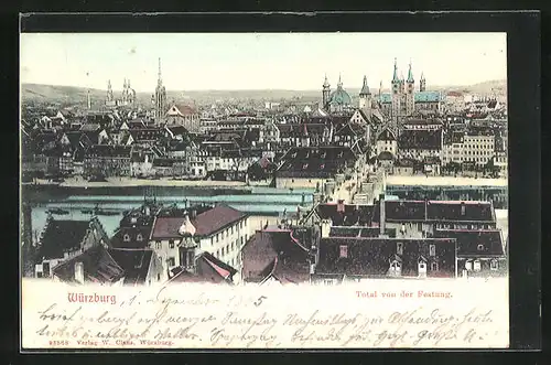 AK Würzburg, Totale mit Mainbrücke von der Festung gesehen