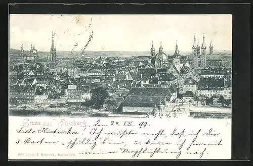 AK Würzburg, Gesamtansicht mit Mainbrücke