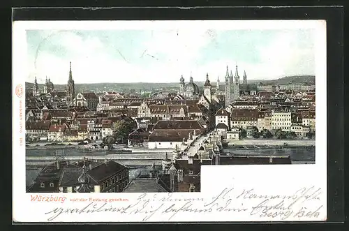 AK Würzburg, Blick von der Festung auf Mainbrücke