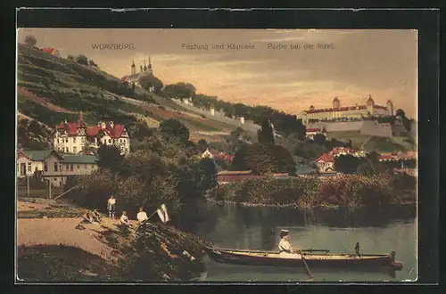 AK Würzburg, Mainpartie mit Blick auf Festung und Käppele