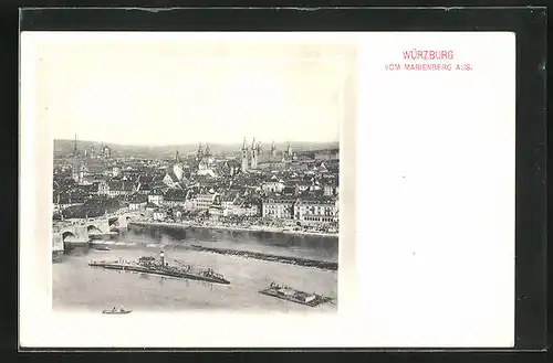 AK Würzburg, Panorama mit Mainpartie vom Marienberg gesehen