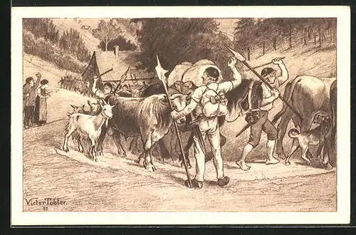 Künstler-AK sign. Victor Tobler: Appenzeller Beutezug ins Rheintal