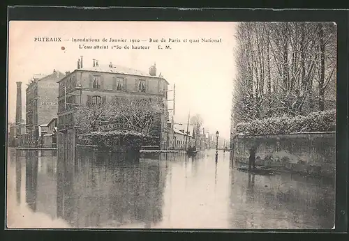 AK Puteaux, Inondations 1910, Rue de Paris et quai National