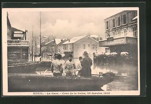 AK Rueil, la Gare, Crue de la Seine 1910