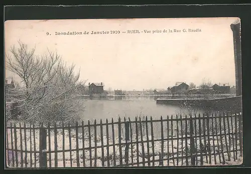 AK Rueil, Vie prise de la Rue G. Baudin, Inondation 1910