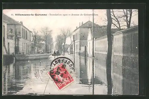 AK Villeneuve-la-Garenne, Avenue de Gennevilliers, Inondation 1910