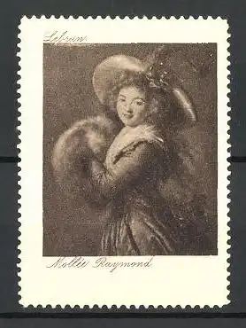 Reklamemarke Portrait der Mollie Raymond mit Hut