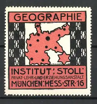 Künstler-Reklamemarke Kapeller, Geographie, Privat- und Lehranstalt Institut Stoll, Hess-Str. 16, München, Portrait