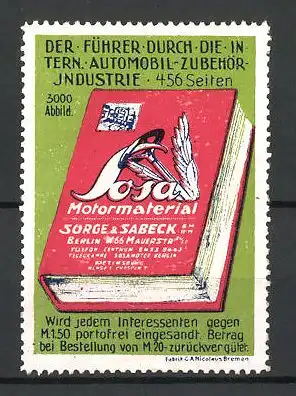 Reklamemarke Losa Motormaterial, Führer durch die Intern. Automobil-Zubehör-Industrie, Sorge & Sabeck Berlin