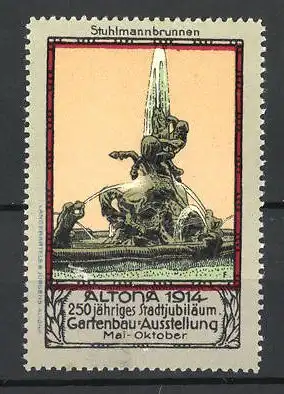 Reklamemarke Altona, Gartenbau-Ausstellung 1914, Ansicht des Stuhlmannsbrunnen