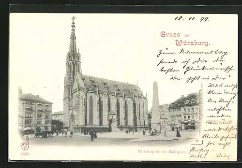 AK Würzburg, Marienkapelle mit Marktplatz