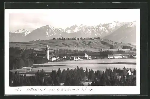 AK Rottenbuch, Blick zur Kirche mit Schönberg und Gebirge